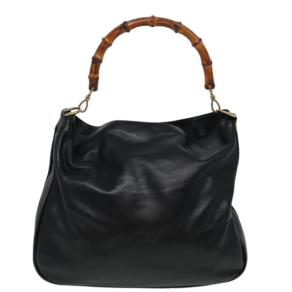 GUCCI Bamboo Hand Bag Leather Black Auth 80628 - Picture 2 of 16